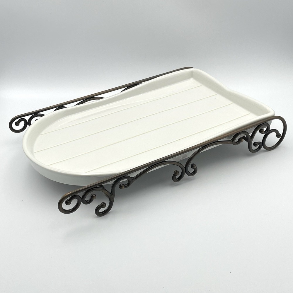 Princess House Exclusive Sled Shaped Tray Wrought Iron Stand Serving Platter